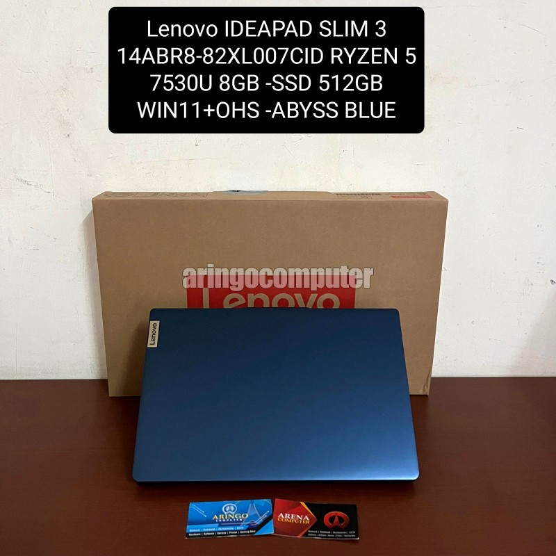 Laptop Lenovo IDEAPAD SLIM 3 14ABR8-82XL007CID RYZEN 5 7530U 8GB -SSD 512GB -WIN11+OHS -ABYSS BLUE