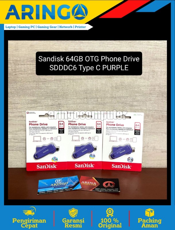 Flashdisk Sandisk 64GB OTG Phone Drive SDDDC6 Type C PURPLE