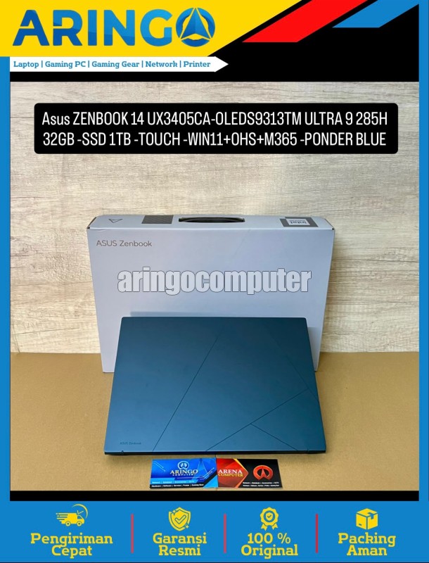 ZENBOOK 14 UX3405CA-OLEDS9313TM ULTRA 9 285H 32GB -SSD 1TB -TOUCH -WIN11+OHS+M365 -PONDER BLUE